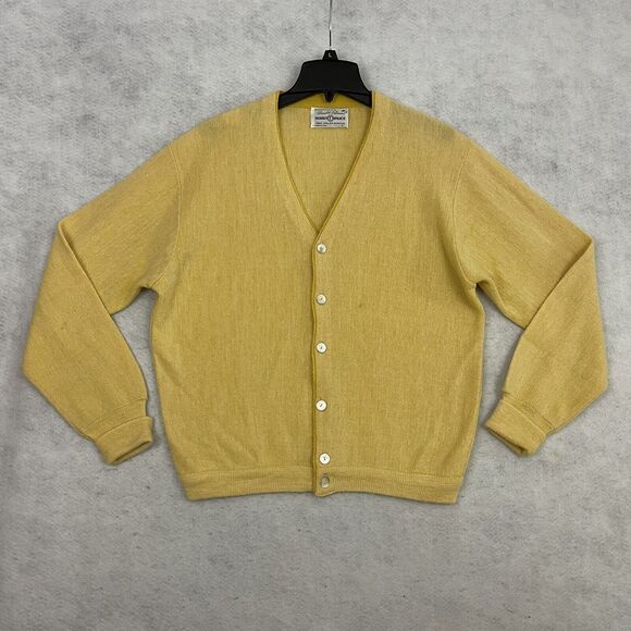 Vintage Arnold Palmer Robert Bruce Mens L Cardigan Sweater 70s Cream Made USA - Picture 8 of 12